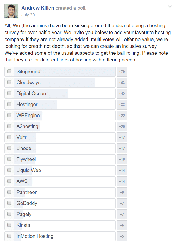 facebook poll for best web hosting